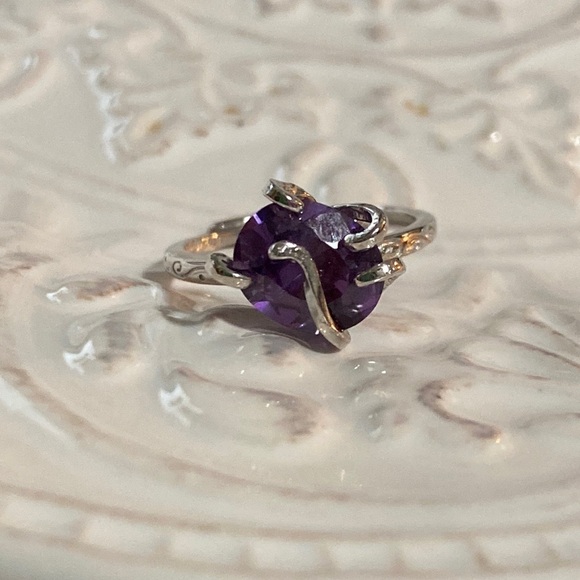 Hand Crafted Amethyst Oval Gemstone Sterling Silver Adjustable Ring Bohemian - Picture 9 of 16